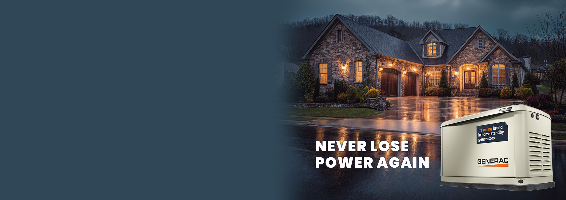 Home with Generac standby generator at night